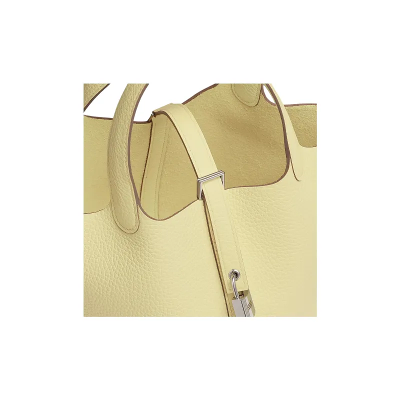 HERMES Picotin Clemence Bullock Leather Basket Bag Handbag Bucket Bag Unisex Milton Yellow-4