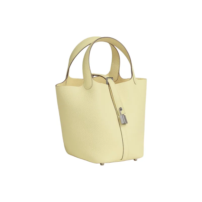 HERMES Picotin Clemence Bullock Leather Basket Bag Handbag Bucket Bag Unisex Milton Yellow-1