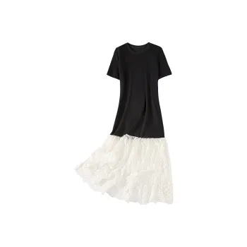 TOUCH Short Sleeved Dress Women's Black Top And Apricot Bottom