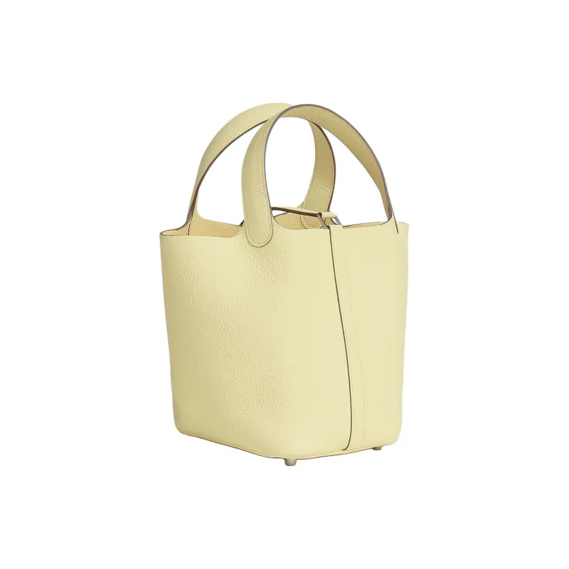 HERMES Picotin Clemence Bullock Leather Basket Bag Handbag Bucket Bag Unisex Milton Yellow-2