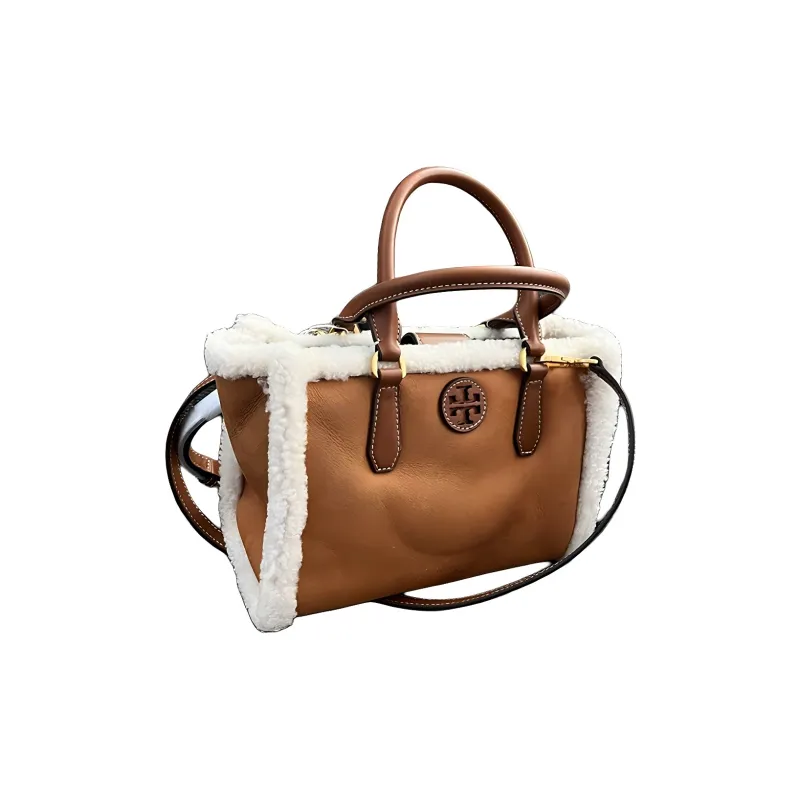 TORY BURCH Blake Plush Suede Tote Bag Shopping Bag Shoulder Bag Crossbody Bag Handbag Small Size Women's Khaki-0