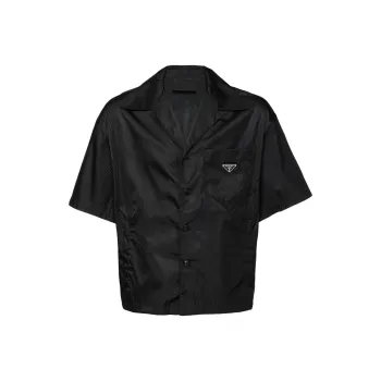 PRADA Re Nylon Short Sleeve Cropped Bowling Shirt