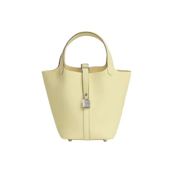 HERMES Picotin Clemence Bullock Leather Basket Bag Handbag Bucket Bag Unisex Milton Yellow