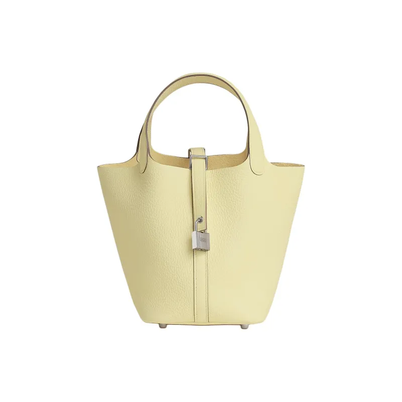 HERMES Picotin Clemence Bullock Leather Basket Bag Handbag Bucket Bag Unisex Milton Yellow-0