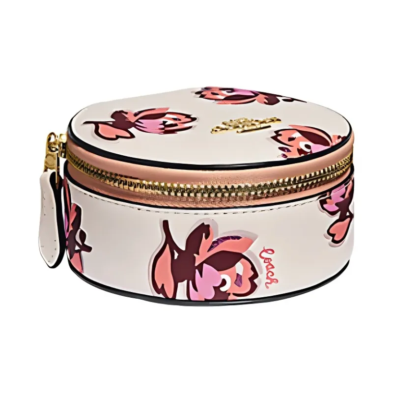 COACH Jewelry Bo Refined Calfskin Makeup Bag Mini Women's Chalk White & Floral-5