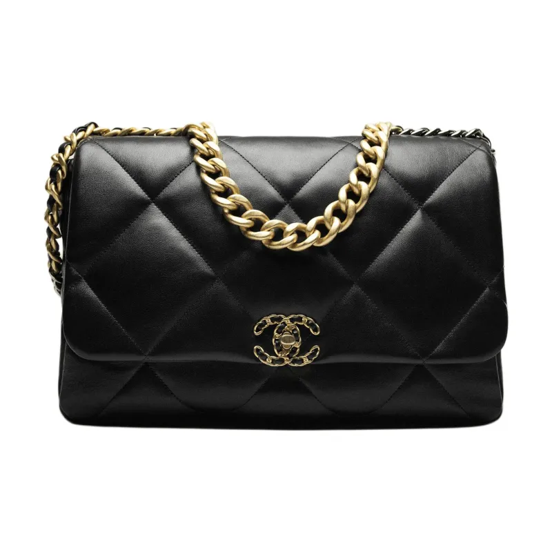 CHANEL 19Bag Bright Lambskin Flap Bag, Shoulder Bag, Crossbody Bag Extra Large Women's Black-0