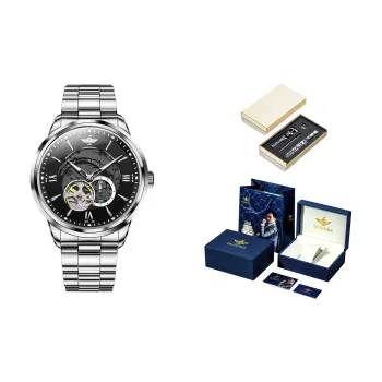 Oupinke Trendy Limitless Collection Mechanical Movement Stainless Steel Watchband Watch Men's Watches White Dial