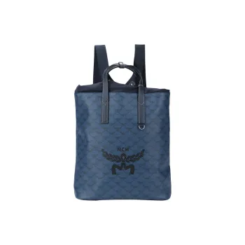 MCM Artificial Leather With Textile Backpack Unisex Blue