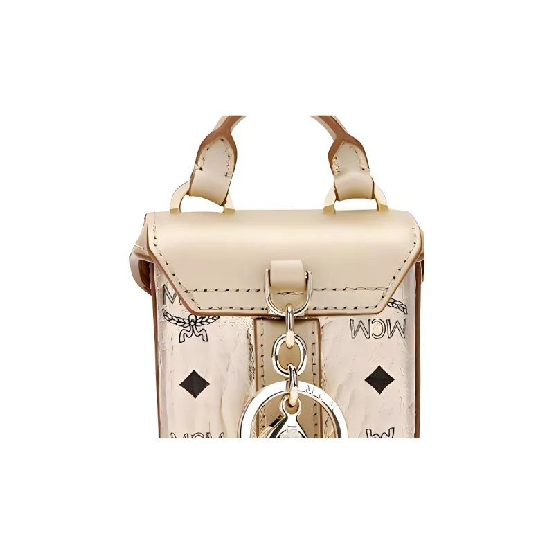 MCM Soft Berlin Visetos Leather Handbag Mini Women's Gold-4