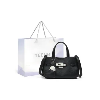 Teenmix Cow Leather With Synthetic Leather One Shoulder Handbag Women's Black/Milkshake White/Sea Jasmine Green