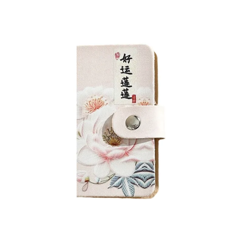 OUZIHUANG PU Card Holder Regular Unisex Continuous Good Luck/Small Daisy/White Rose/Pink And White Flowers/Tulip-3