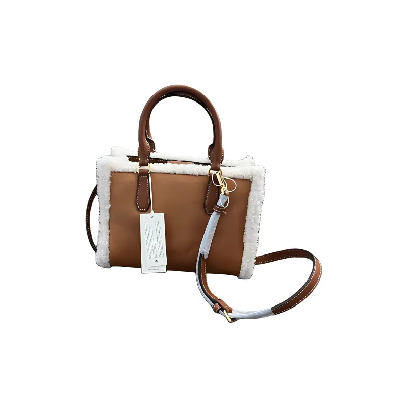 TORY BURCH Blake Plush Suede Tote Bag Shopping Bag Shoulder Bag Crossbody Bag Handbag Small Size Women's Khaki-1
