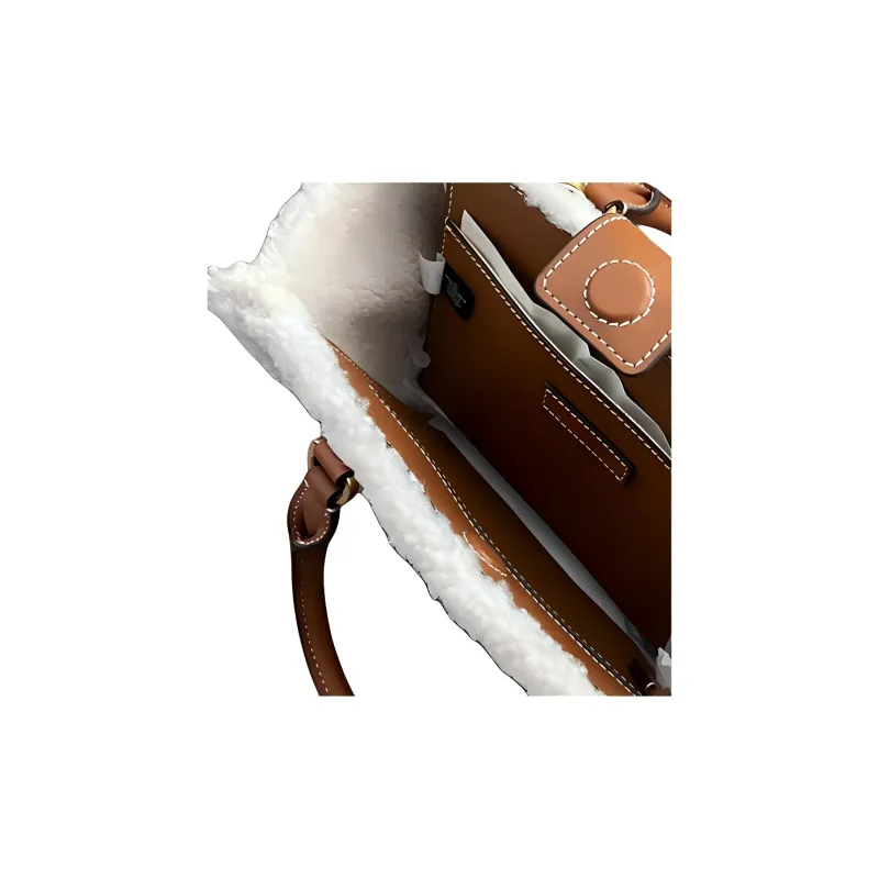 TORY BURCH Blake Plush Suede Tote Bag Shopping Bag Shoulder Bag Crossbody Bag Handbag Small Size Women's Khaki-3