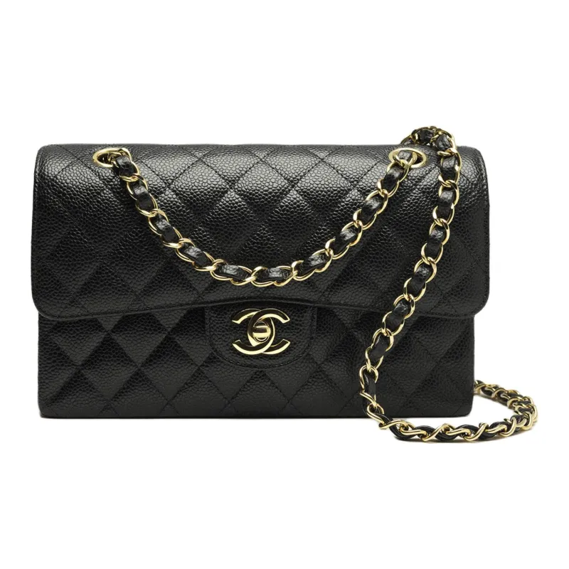 CHANEL Classic Double Flap Quilted Caviar Gold-tone Small Black-1