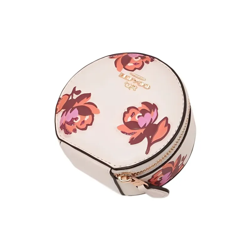 COACH Jewelry Bo Refined Calfskin Makeup Bag Mini Women's Chalk White & Floral-1