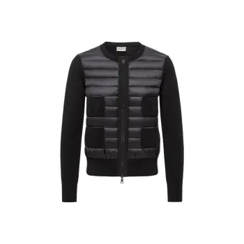 Moncler Padded Wool Zip Up Cardigan Down Jacket Women's Black