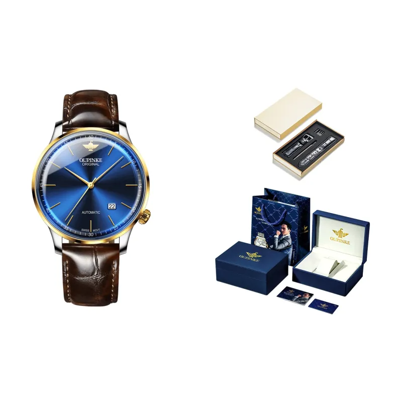 Oupinke Balmont Collection Extra Thin Mechanical Movement Leather Strap Watch Men's Watches White Dial-26