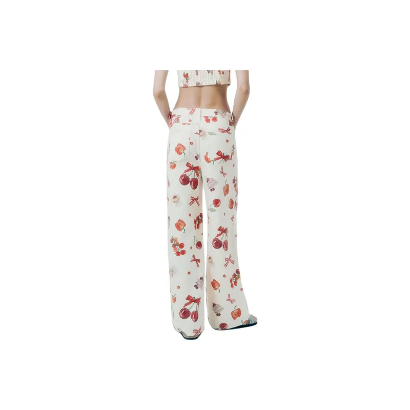 URBAN REVIVO Casual Pants Women's Red Print-3