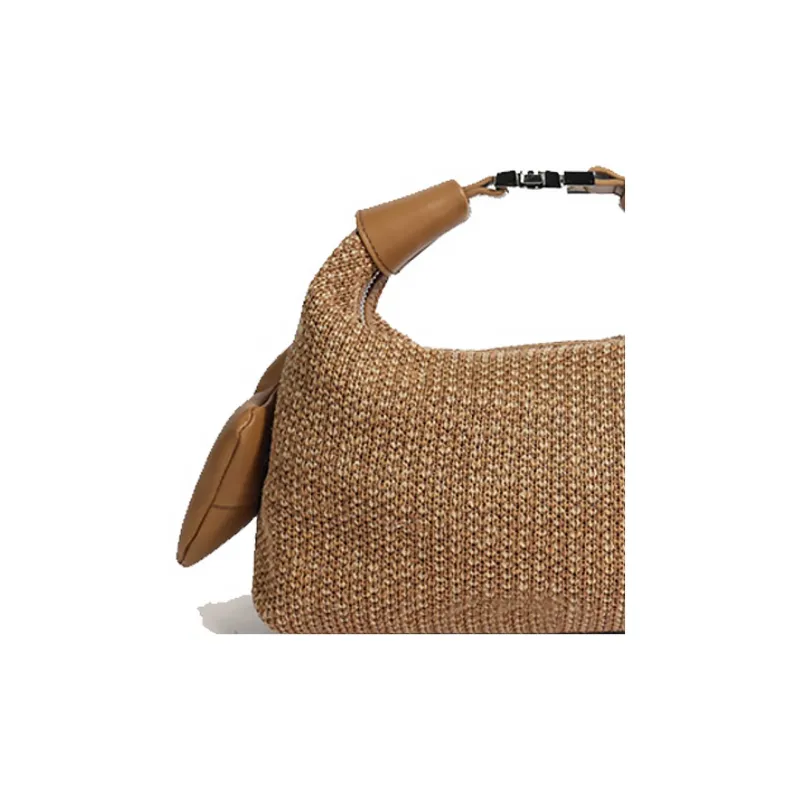 Bullrun Raffia Crossbody Handbag Large Size Women's Brown/Black-4