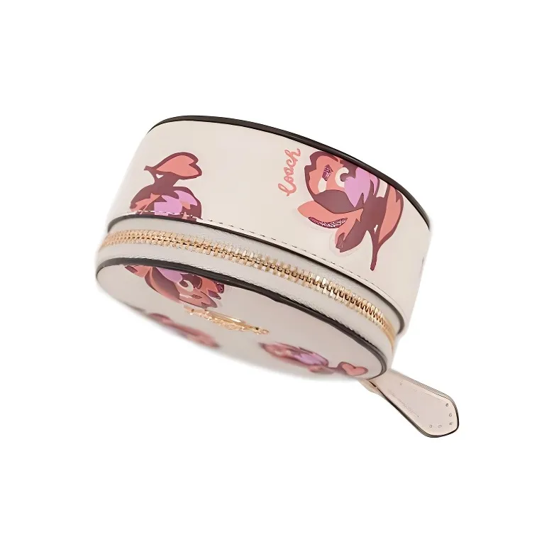 COACH Jewelry Bo Refined Calfskin Makeup Bag Mini Women's Chalk White & Floral-2
