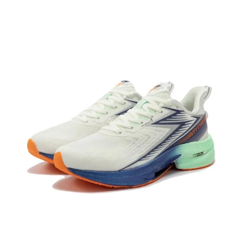 361° Cushioned Wear Resistant Breathable Low Top Casual Running Shoes Men's White Blue Green-2