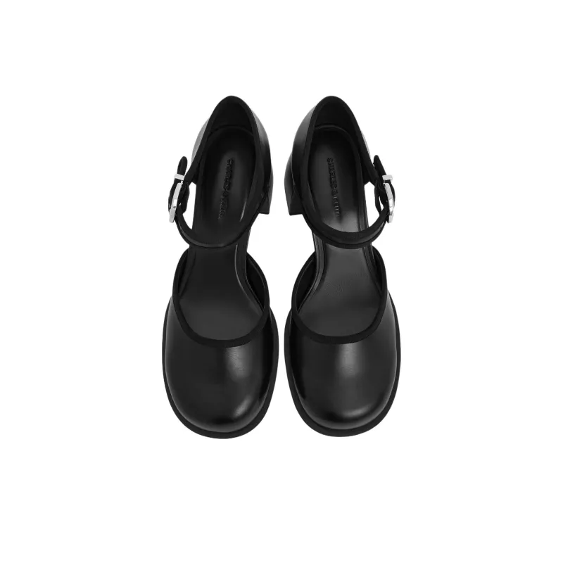 CHARLES&KEITH D'Orsay Chunky Heel High Heels 6.5cm Women's Black-4