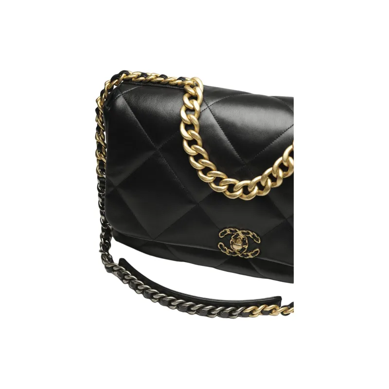 CHANEL 19Bag Bright Lambskin Flap Bag, Shoulder Bag, Crossbody Bag Extra Large Women's Black-4