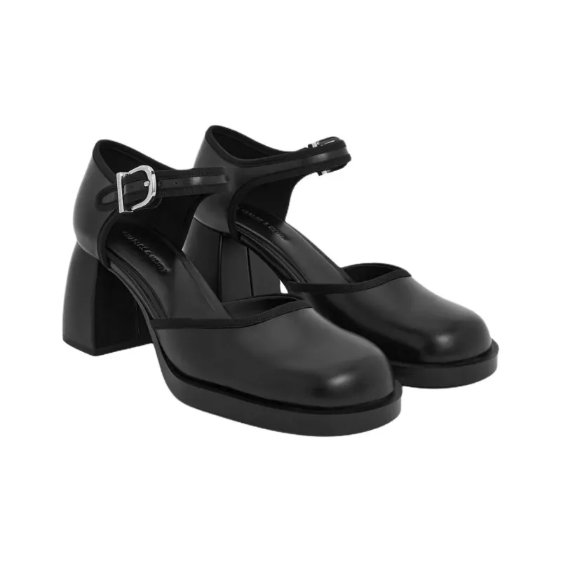 CHARLES&KEITH D'Orsay Chunky Heel High Heels 6.5cm Women's Black-2