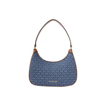 MICHAEL KORS Artificial Leather Fabric Shoulder Bag Crescent Bag Handbag Large Size Women's Denim Blue & Leather Brown