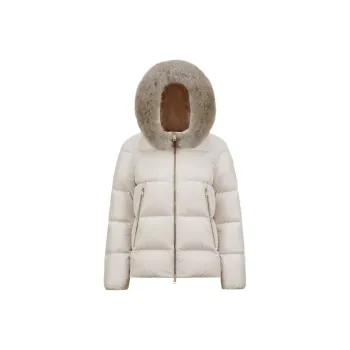 Moncler Laichefur Hooded Shearling Trimmed Short Down Jacket Down Jacket Women's White
