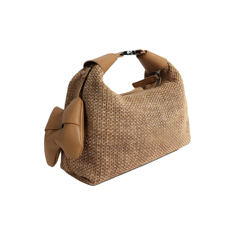 Bullrun Raffia Crossbody Handbag Large Size Women's Brown/Black-1