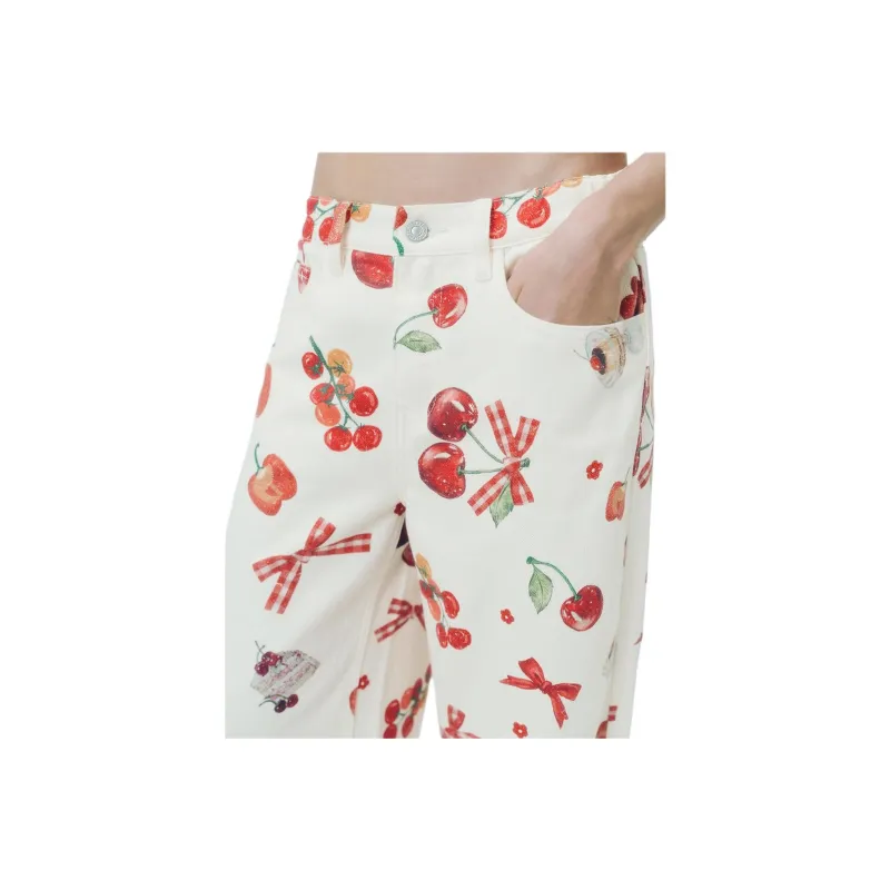 URBAN REVIVO Casual Pants Women's Red Print-4