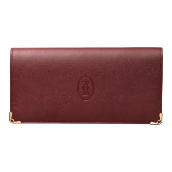 CARTIER Cow Leather Card Holder Wallet Women's Burgundy