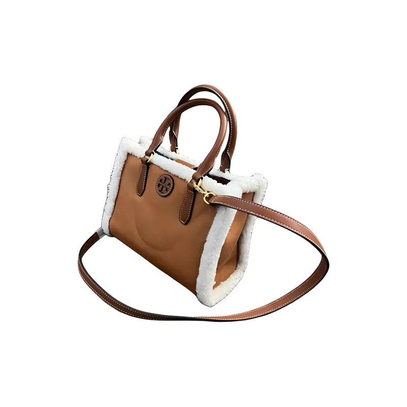 TORY BURCH Blake Plush Suede Tote Bag Shopping Bag Shoulder Bag Crossbody Bag Handbag Small Size Women's Khaki-2
