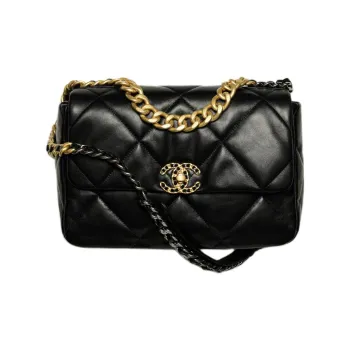 CHANEL 19 Large Handbag Shiny Lambskin Gold-tone Silver-tone