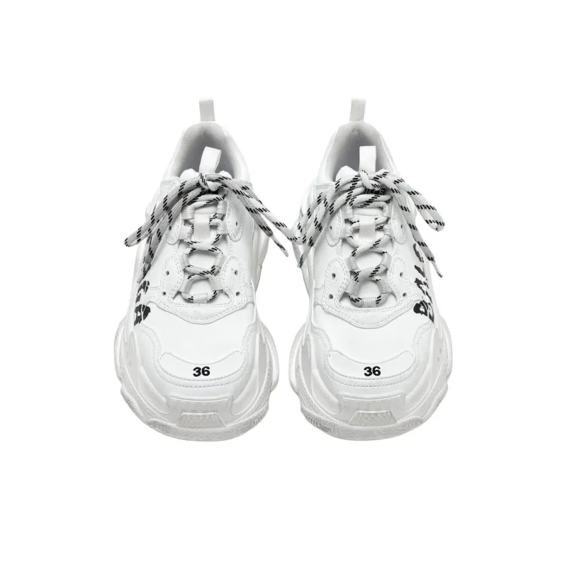Balenciaga Triple S Low Top Chunky Sneakers Women's White-4