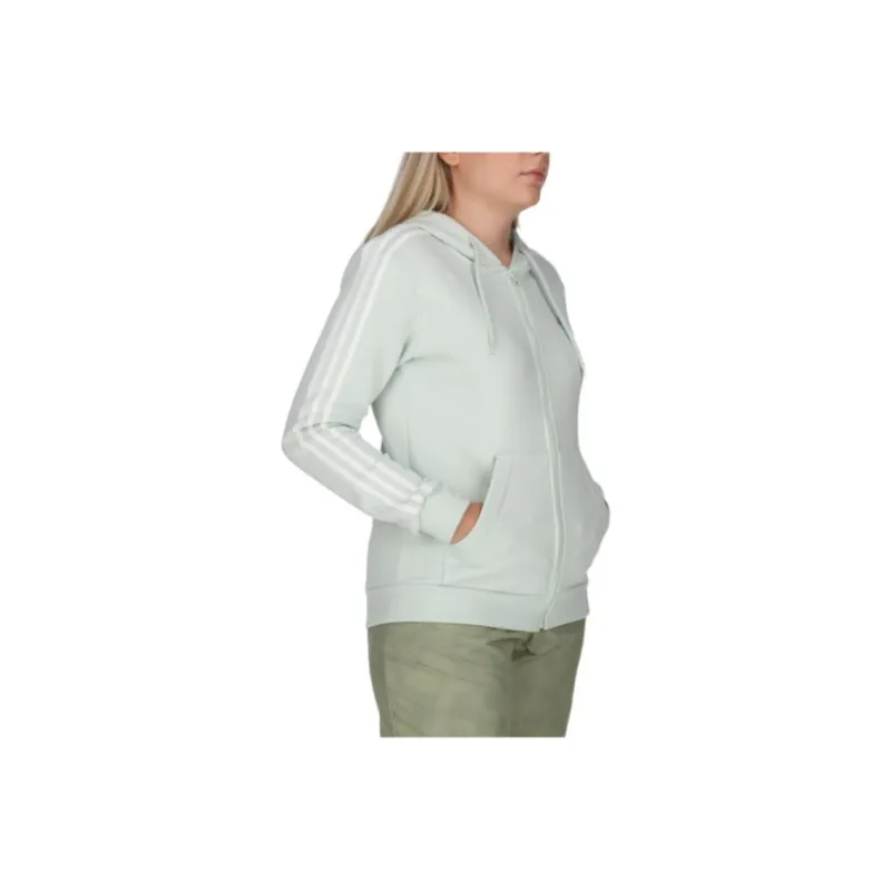 Adidas Essentials 3 Stripes Full Zip Fleece Hoodie Linen Green-3