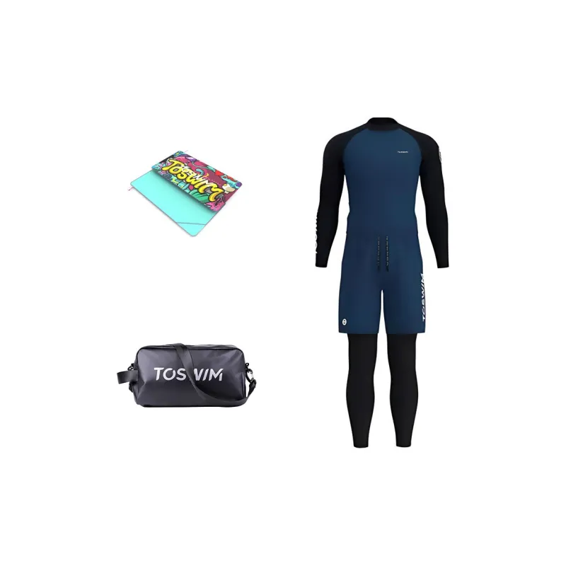 TOSWIM Swim Set Vacation Three Piece Set Men's Dim Light Letter-0