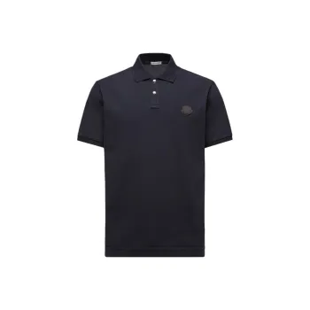 Moncler Logo Patch Cotton Piquet Polo Shirt Polo Shirt Men's Marine Blue