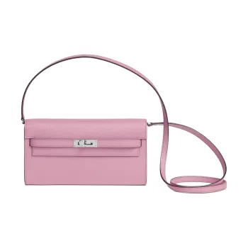HERMES Kelly To Go Epsom Calfskin Clutch, Crossbody Wallet, Shoulder Bag Women's X9 Mauve Sylvestre Mallow Purple