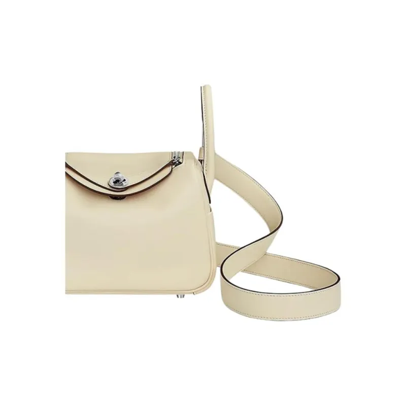 HERMES Lindy Swift Calfskin Handbag, Shoulder Bag, Crossbody Bag Mini Women's Cream White/Lemon-4