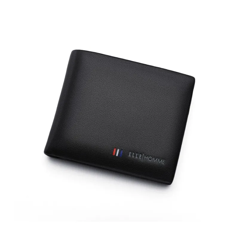 ELLE HOMME Top Grain Cow Leather Coin Purse Wallet Men's Black-3