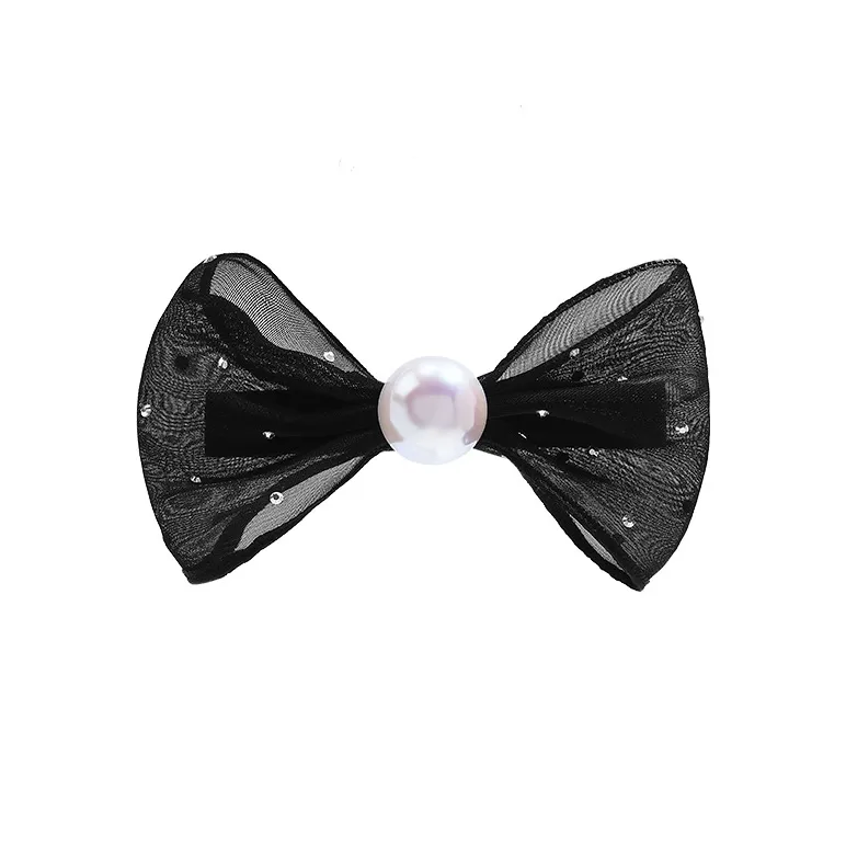 ROYALSASA Silk Chiffon Faux Pearl Edge Clip Women's-0