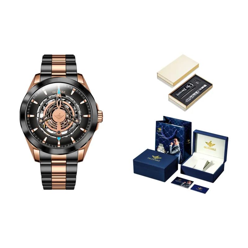 Oupinke Sky Eye Collection Mechanical Movement Stainless Steel Watchband Watch Men's Watches Black Dial-10
