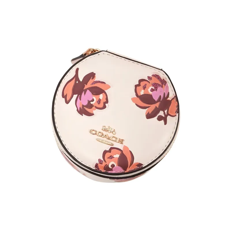 COACH Jewelry Bo Refined Calfskin Makeup Bag Mini Women's Chalk White & Floral-0
