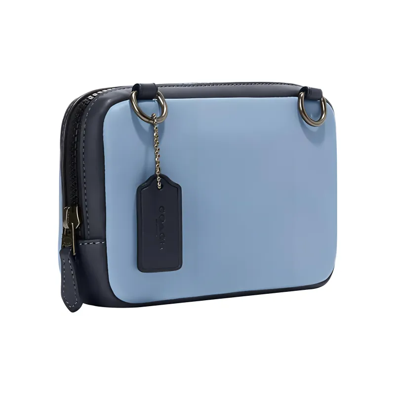 COACH Carrier Calfskin Cell Phone Pouch, Crossbody Bag, Shoulder Bag Trumpets Women's Cornflower Blue-2