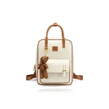 JUST STAR Synthetic Leather Computer Backpack Large Size Women's Milk Tea White