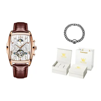 OLEVS Mechanical Movement Leather Strap Watch Men's Watches White Dial
