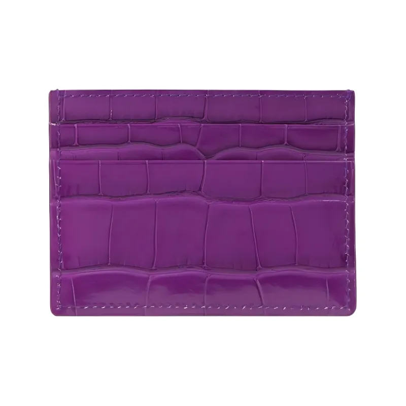 Burberry Crocodile Pattern Embossed Calfskin Card Holder Women's Purple-3