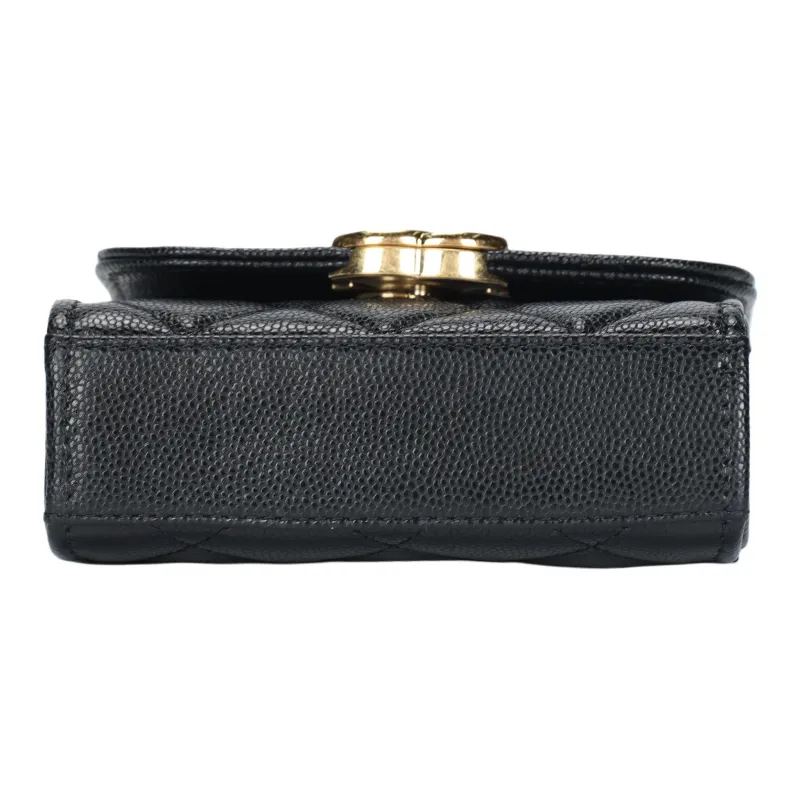 CHANEL 22K Autumn And Winter Litchi Cow Leather Flap Bag Crossbody One Shoulder Handbag Women's Black-3